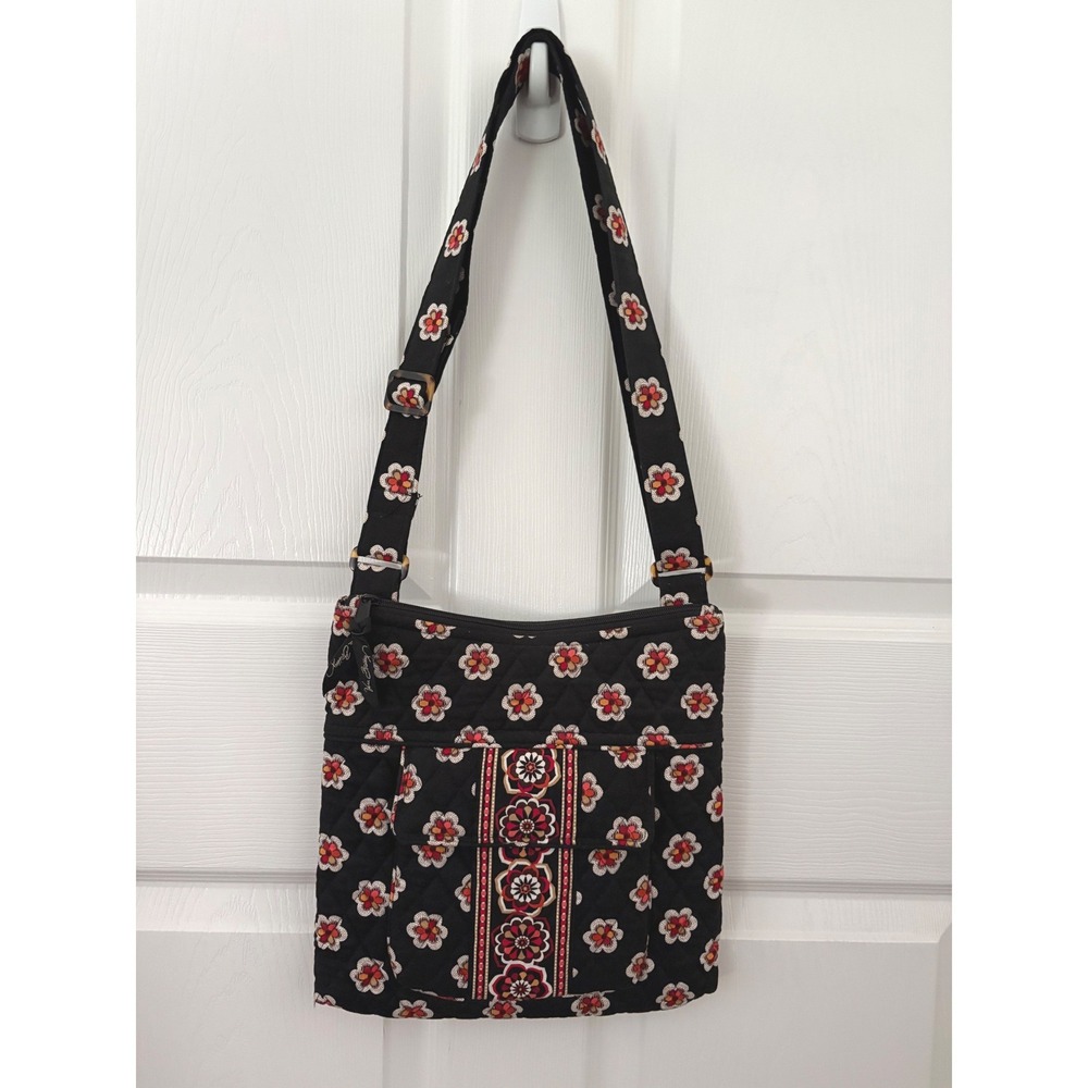 Vera Bradley Pirouette Retired Crossbody Hipster Bag Black Floral Quilted Cotton